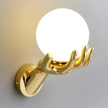 Golden Hand Wall Lamp with Frosted Glass Ball – Luxiono Lighting