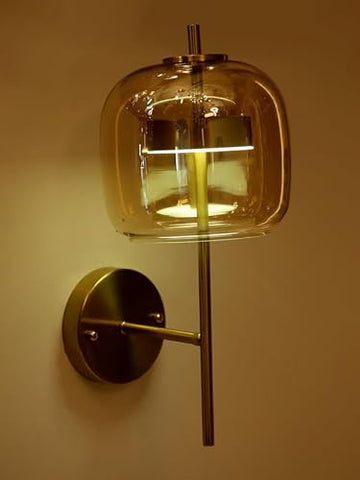 Proudome Clear Glass Holder in Metal Frame with Matt Gold Finish | Retro Wall Light with LED for Bedroom & Living Room Decor – Luxiono Lighting