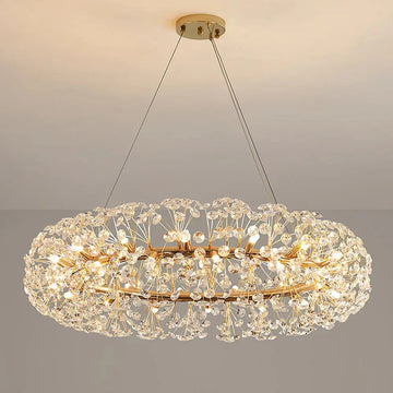 Luxiono Lighting Golden Radiance Burst Round Crystal Chandelier – 24” Luxury Ceiling Light with K9 Crystals for Living Room, Dining Area & Bedroom