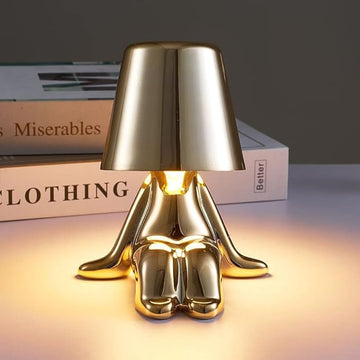 Luxiono Lighting Bedside Touch Control Table Lamp, Thinker Golden Man Statue LED Table Lamp, USB Rechargeable, 3-Speed Dimmer, Home Living Room Office Decorative Table Lamp.