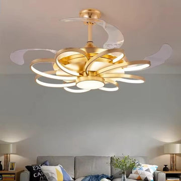 Luxiono Lighting Modern LED Ceiling Fan with Remote Control, Retractable Blades, Chandelier Fan, Pack of 1 (Curved)