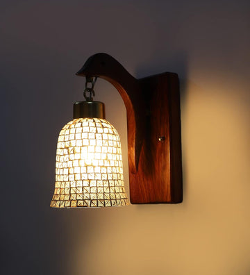Luxiono Lighting Handmade Sheesha Wood Wall Light Lamp | Stylish Fish Design | Handmade Chip Glass |E27 Bulb Holder(Bulb not Included) | Diwali Decor | Bedroom, Living Room, Hallway, Dining Room