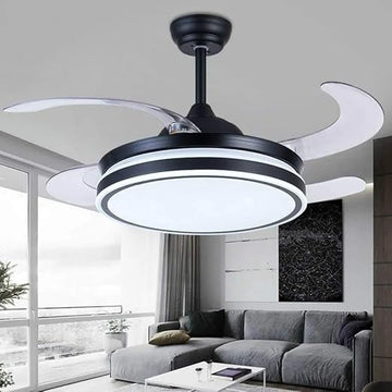 Luxiono Lighting Black 42" Chandelier Fan with 4 Transparent Retractable ABS Fan Blades Ceiling Fan Light with Remote Control 6 Speed Function - Tricolour Dimmable |White, Warm White, Natural White| (Black)