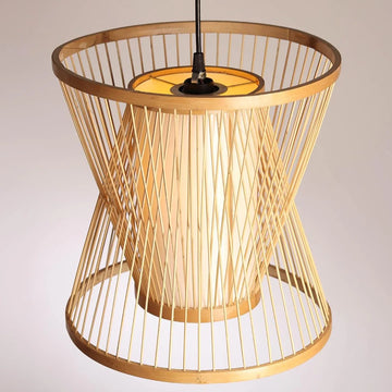 Luxiono Lighting Bamboo Pendant Light | Cane Lamps for Cafe | Rattan Lamps | Bamboo Hanging Lampshade (D:30 cm x H:30 cm)