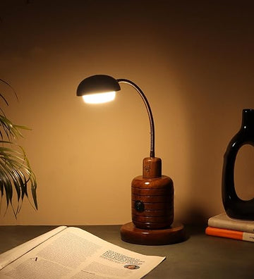 Luxiono Lighting Sheesham Wood Table Lamp | 6W Warm White German LED | On-Off Switch | Antique Design | Luxurious | Bedroom, Study, Office, Living Room | Home Decor | 1 Year Replacement Warranty