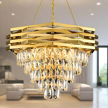 Luxiono Lighting 5-Tier K9 Crystal Chandelier for Living Room Ceiling – Large Modern Jhumar Light Fixture for Hall & Dining Room (500 mm)