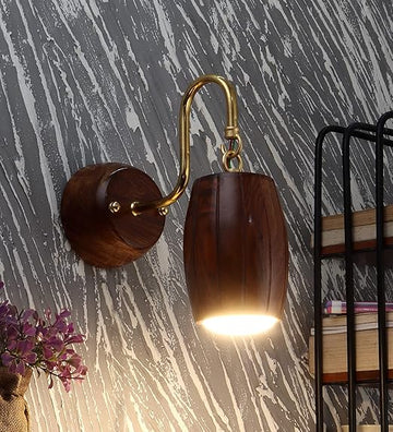 Luxiono Lighting Wood Wall Light Lamp | Unique Barrel Design | Stylish Fancy Home Decor Lighting | In-Built 9W Warm White LED | Decorative Lighting for Bedroom, Living Room, Dining Room