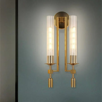 2-Head Glass Wall Light – Gold Finish for Living Room | Luxiono Lighting