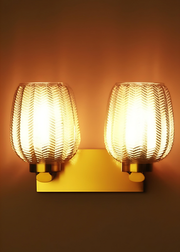 Luxiono Lighting Art Deco Double Wall Sconce with Ribbed Amber Glass