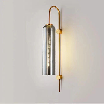 Smokey Long Glass Wall Light – Modern Copper Metal Wall Lamp with Gold Finish for Living Room & Bedroom | Amber, Smoke & Green Shades – Luxiono Lighting
