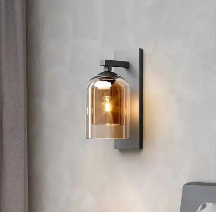 Luxiono Lighting Black Metal Amber Glass Long Wall Light - Gold Warm White