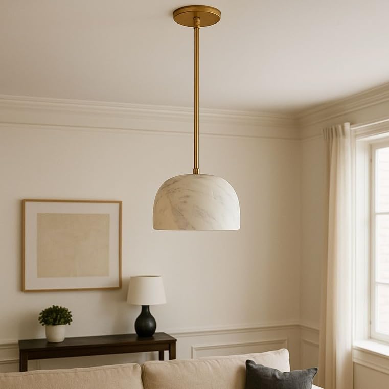 Luxiono Lighting Marble Bowl Pendant Light – Luxury Dome LED Hanging Lamp | 7” Dome Ceiling Light for Home, Cafe, Restaurant, Airbnb & Interior Designers