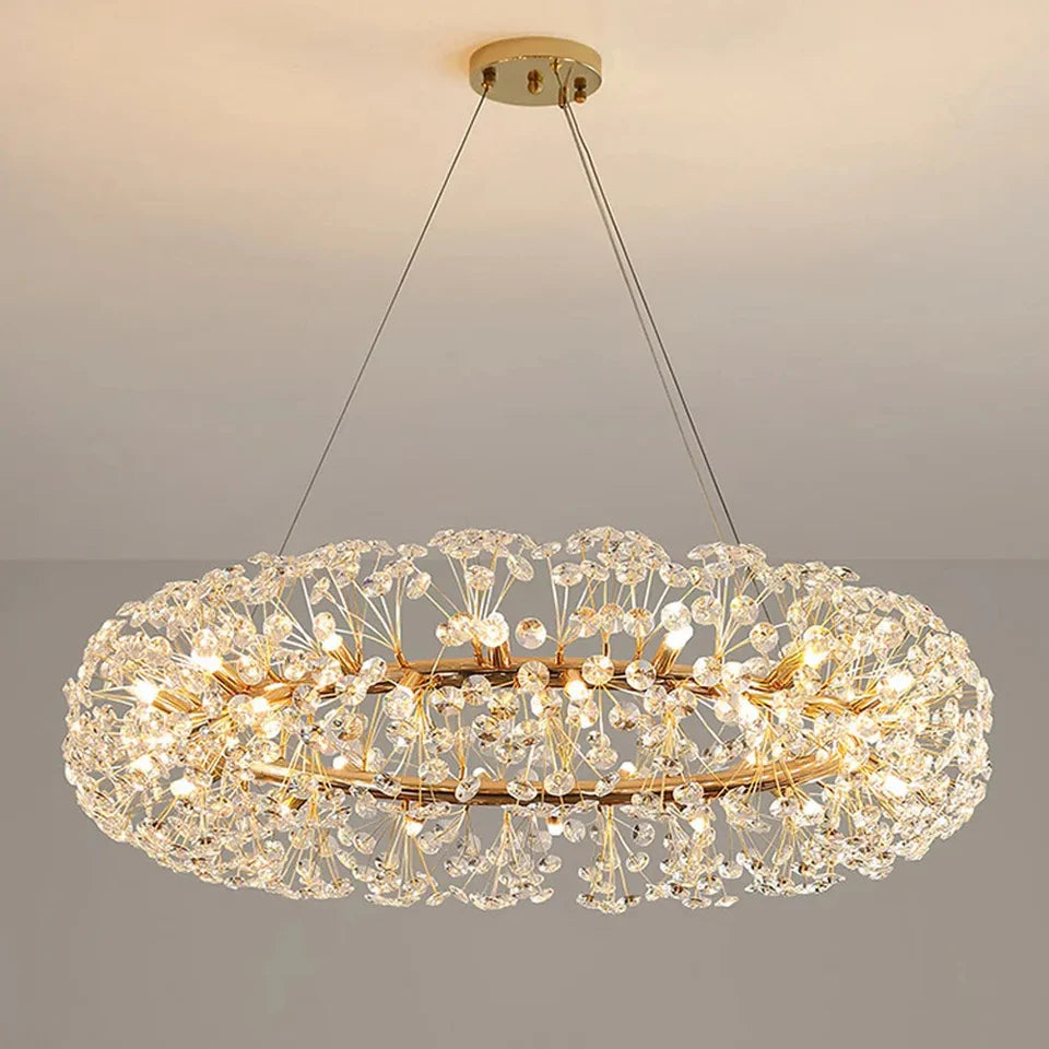 Luxiono Lighting Golden Radiance Burst Round Crystal Chandelier – 24” Luxury Ceiling Light with K9 Crystals for Living Room, Dining Area & Bedroom