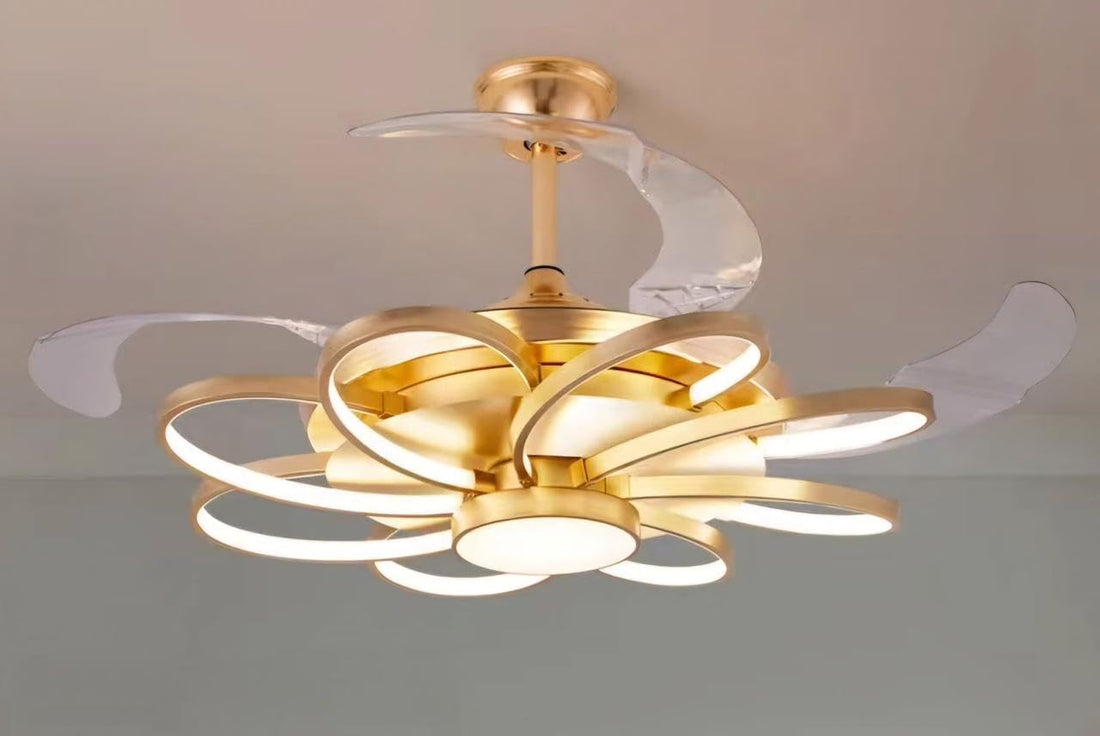 Luxiono Lighting Modern LED Ceiling Fan with Remote Control, Retractable Blades, Chandelier Fan, Pack of 1 (Curved)