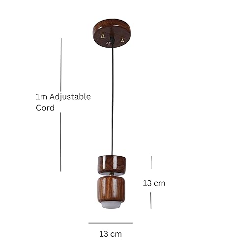 Luxiono Lighting Handmade Sheesham Wood Hanging Light/Lamp for Bedroom/Living Area/Hall/Kitchen/Kids Room/6W Warm White German LED/1 Meter Wire/Brass Rivets/1 Year Replacement Warranty