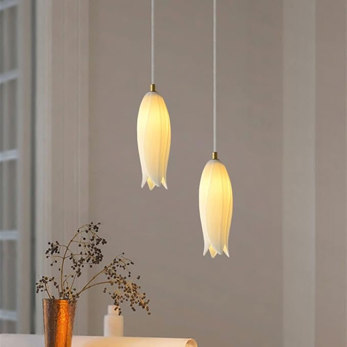 Luxiono Lighting  Magnolia Flower Ceramics Ceiling Hanging pendant  Light Fixture, White ... - Modern Minimalist Glass Pendant Light Porch Aisle Stairs Ceiling Pendent Lamp,Ceiling Lights