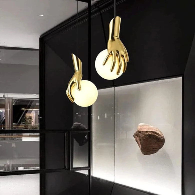 Modern Golden Hand Pendant Light – Artistic Globe Hanging Lamp for Living Room, Café, Bar & Creative Interiors