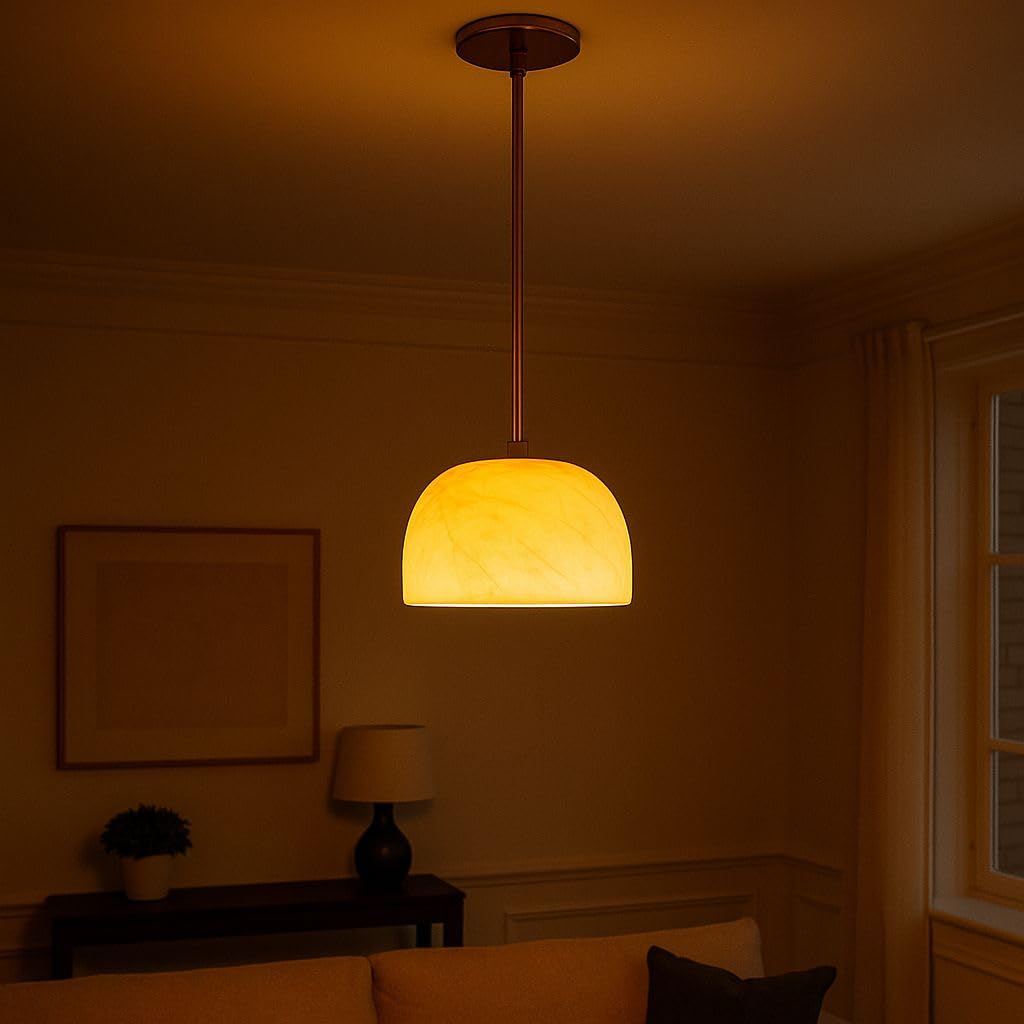Luxiono Lighting Marble Bowl Pendant Light – Luxury Dome LED Hanging Lamp | 7” Dome Ceiling Light for Home, Cafe, Restaurant, Airbnb & Interior Designers
