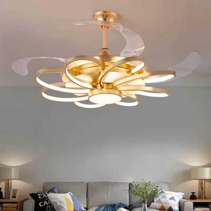 Luxiono Lighting Modern LED Ceiling Fan with Remote Control, Retractable Blades, Chandelier Fan, Pack of 1 (Curved)