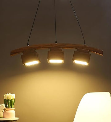 Luxiono Lighting Sheesham Wood Hanging Pendant Ceiling Light | Jhumar Chandelier Home Decor Fancy Lighting | 3 LEDs of 8W Each | Luxurious | Living Room, Bedroom, Dining, Kitchen