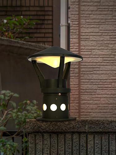 Luxiono Lighting Modern Round-Conical Grey Polka-Dotted Small 15 Inch Cast Aluminum Outdoor Gate Pillar Light Post Lamp