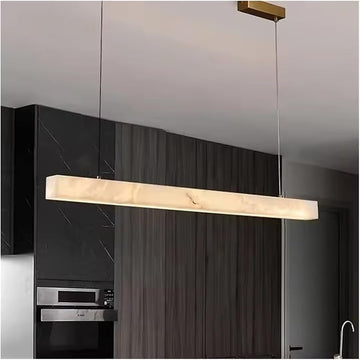 Luxiono Lighting  Natural Marble Chandelier Living Room Dining Room Long Island Lighting Pure Copper Chandelier Home Decoration(3 Color Light,L80cm)