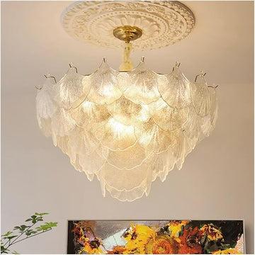 Modern French Glass LED Chandelier – 3-Color Light Pendant for Dining Room, Bedroom & Living Room – Luxiono Lighting