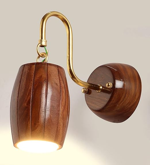 Luxiono Lighting Wood Wall Light Lamp | Unique Barrel Design | Stylish Fancy Home Decor Lighting | In-Built 9W Warm White LED | Decorative Lighting for Bedroom, Living Room, Dining Room