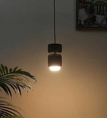 Luxiono Lighting Handmade Sheesham Wood Hanging Light/Lamp for Bedroom/Living Area/Hall/Kitchen/Kids Room/6W Warm White German LED/1 Meter Wire/Brass Rivets/1 Year Replacement Warranty