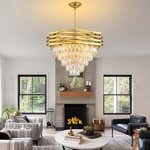 Luxiono Lighting 5-Tier K9 Crystal Chandelier for Living Room Ceiling – Large Modern Jhumar Light Fixture for Hall & Dining Room (500 mm)