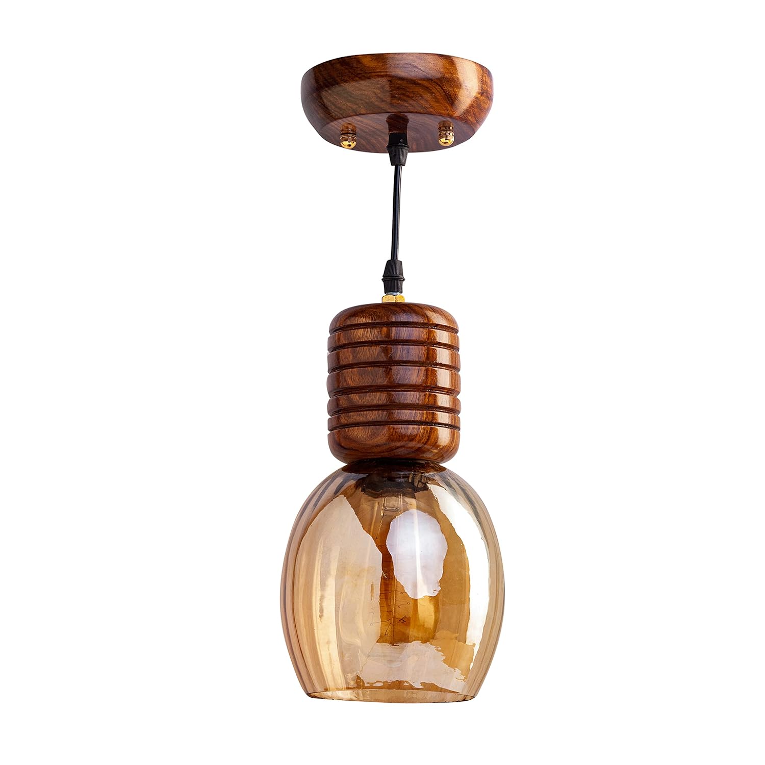 Luxiono Lighting Handmade Sheesham Wood Hanging Pendant Ceiling Jhumar | Home Decor Lighting | E27 Bulb Holder(Bulb not Included) | Lustre Glass | Living Room, Dining Room, Bedroom, Hallway