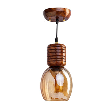 Luxiono Lighting Handmade Sheesham Wood Hanging Pendant Ceiling Jhumar | Home Decor Lighting | E27 Bulb Holder(Bulb not Included) | Lustre Glass | Living Room, Dining Room, Bedroom, Hallway
