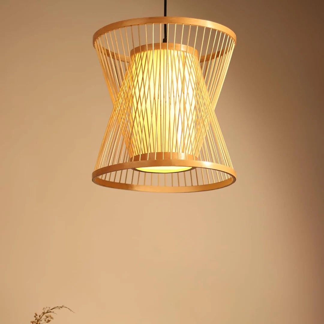 Luxiono Lighting Bamboo Pendant Light | Cane Lamps for Cafe | Rattan Lamps | Bamboo Hanging Lampshade (D:30 cm x H:30 cm)