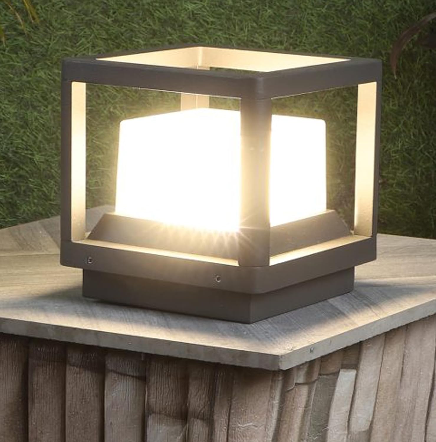 Modern Open Frame Charcoal Grey Exterior LED Post Lamp - 12W Stylish and Durable,Modern,for Home,Hall,Restaurunt Warm White Light
