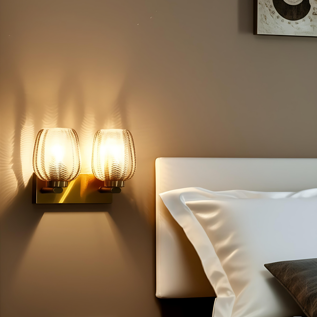 Luxiono Lighting Art Deco Double Wall Sconce with Ribbed Amber Glass