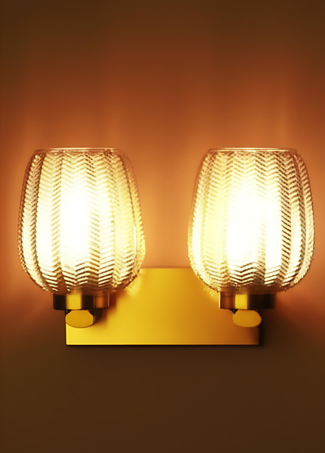 Luxiono Lighting Art Deco Double Wall Sconce with Ribbed Amber Glass