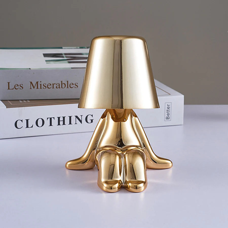 Luxiono Lighting Bedside Touch Control Table Lamp, Thinker Golden Man Statue LED Table Lamp, USB Rechargeable, 3-Speed Dimmer, Home Living Room Office Decorative Table Lamp.