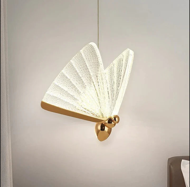 Luxiono Lighting Creative Butterfly Chandelier Lamp Ceiling Light for Cafe Living Room Loft Golden L Natural