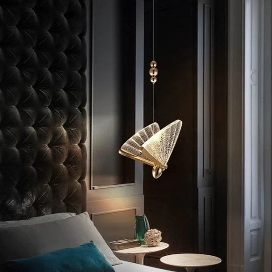 Luxiono Lighting Creative Butterfly Chandelier Lamp Ceiling Light for Cafe Living Room Loft Golden L Natural