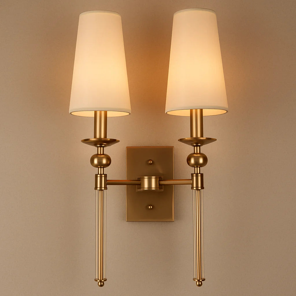 Luxiono Lighting  Antique Metal Wall Light Double Sided Electroplated Brushed Brass Fabric Shade - Warm White