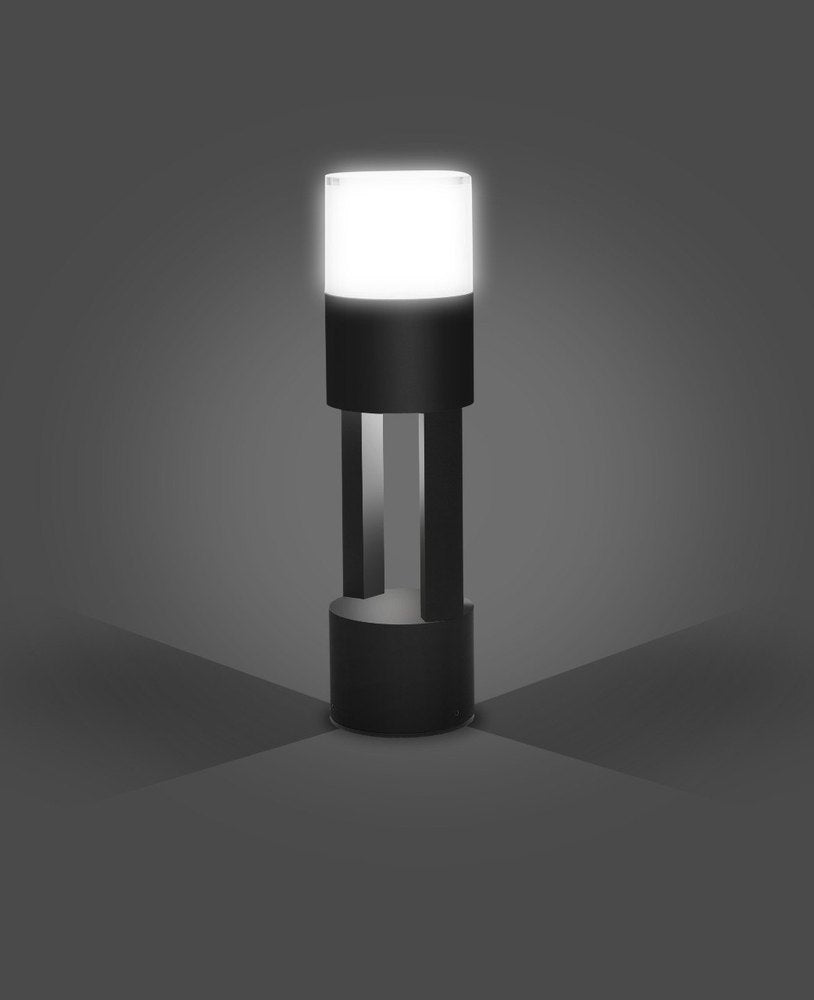 Luxiono Lighting Led Grey Round Acrylic Cage Body Bollard Outdoor Garden Park Driveway Light - Warm White