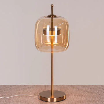 Sweet Escape Glass Table Lamp – Built-In LED Warm White Light with Amber & Grey Cognac Glass Shade & Gold Base for Home & Office | Luxiono Lighting